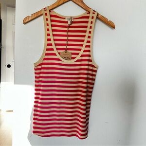Faherty Featherweight Freestyle Rid Red and Cream Striped Tank Top medium NWT